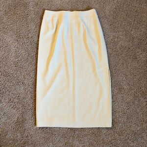 Vintage Kasper Skirt Womens 12 Ivory Column Straight Midi Lined 80s 90s